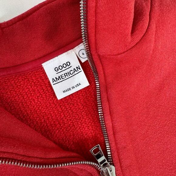 Good American Sweatshirt Womens XL (4) Cropped Chunky Pullover Short Sleeve Red - Picture 2 of 9